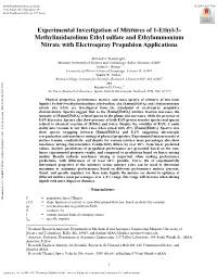 Experimental Investigation of Mixtures of 1-Ethyl-3- Methylimidazolium Ethyl Sulfate and Ethylammonium Nitrate with Electrospray Propulsion Applications