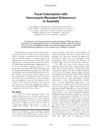 Fecal Colonization with Vancomycin-Resistant Enterococci in Australia