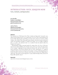 Introduction: Nick Joaquin Now 411