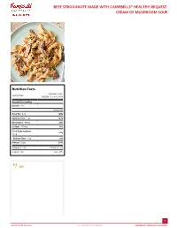 Beef Stroganoff Made with Campbells® Healthy Request Cream of Mushroom Soup