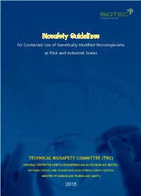 Biosafety Guidelines for Contained Use of Genetically Modified Microorganisms at Pilot and Industrial Scales