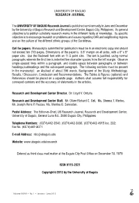 UNIVERSITY of BAGUIO RESEARCH JOURNAL the UNIVERSITY