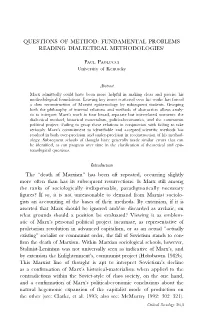 Fundamental Problems Reading Dialectical Methodologies1