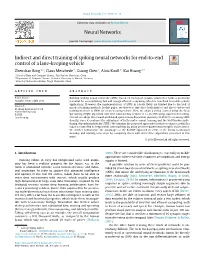 Neural Networks Indirect and Direct Training of Spiking Neural Networks for End-To-End Control of a Lane-Keeping Vehicle