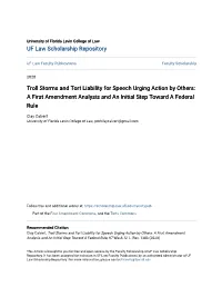 Troll Storms and Tort Liability for Speech Urging Action by Others: a First Amendment Analysis and an Initial Step Toward a Federal Rule