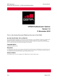 CPAS04 Authenticator Options Version 1.0 11 November 2015