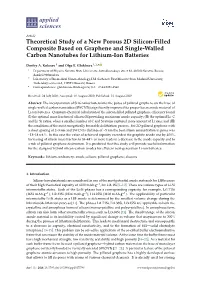 Theoretical Study of a New Porous 2D Silicon-Filled Composite Based on Graphene and Single-Walled Carbon Nanotubes for Lithium-Ion Batteries