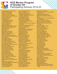 ACE Mentor Program of Greater NY Participating Schools 2019-20