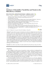 Analysis of Streamflow Variability and Trends in the Meta River, Colombia