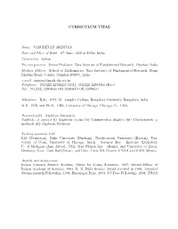 CURRICULUM VITAE Name VASUDEVAN SRINIVAS Date And