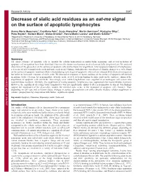 Decrease of Sialic Acid Residues As an Eat-Me Signal on the Surface of Apoptotic Lymphocytes