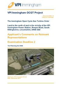 VPI Immingham OCGT Project Applicant's Comments on Relevant Representations Examination Deadline 2
