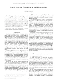 Arabic Between Formalization and Computation