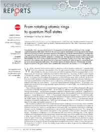 From Rotating Atomic Rings to Quantum Hall States SUBJECT AREAS: M