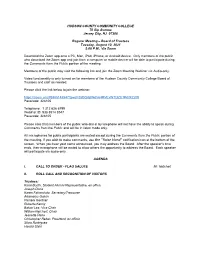 Board of Trustees Tuesday, August 10, 2021 5:00 P.M., Via Zoom
