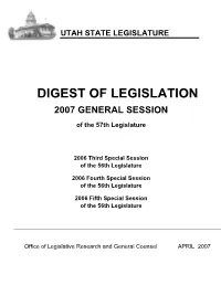 Digest of Legislation 2007 General Session