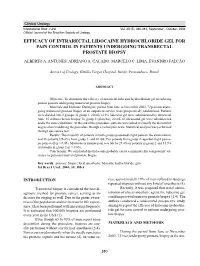 Efficacy of Intrarectal Lidocaine Hydrochloride Gel for Pain Control in Patients Undergoing Transrectal Prostate Biopsy