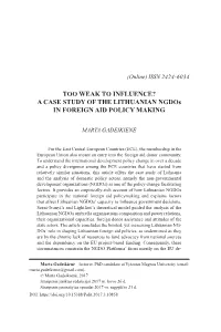 A CASE STUDY of the LITHUANIAN Ngdos in FOREIGN AID POLICY MAKING