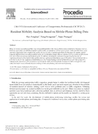 Resident Mobility Analysis Based on Mobile-Phone Billing Data