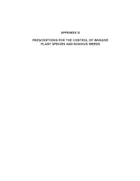 Appendix G Prescriptions for the Control of Invasive Plant Species and Noxious Weeds