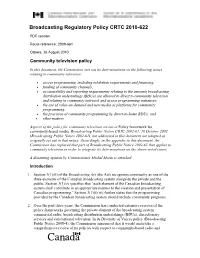 Broadcasting Regulatory Policy CRTC 2010-622