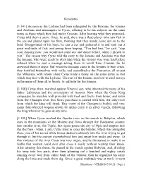 Herodotus [1.141] As Soon As the Lydians Had Been Subjugated By