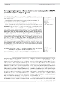 Investigating the Game-Related Statistics and Tactical Profile in NCAA Division I Men’S Basketball Games