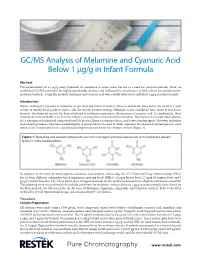 GC/MS Analysis of Melamine and Cyanuric Acid Below 1Μg/G in Infant