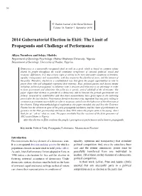 2014 Gubernatorial Election in Ekiti: the Limit of Propaganda and Challenge of Performance