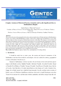 Complex Analysis of Historical Persons, Scientists and Locally Significant Sites in Surkhandarya Region