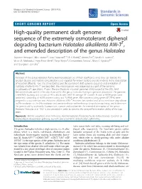 High-Quality Permanent Draft Genome Sequence of the Extremely