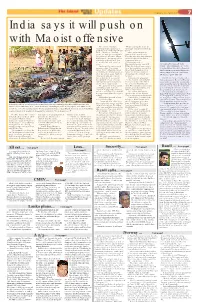 India Says It Will Push on with Maoist Offensive