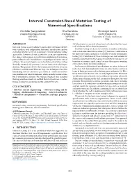 Interval Constraint-Based Mutation Testing of Numerical Specifications