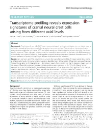 Transcriptome Profiling Reveals Expression Signatures of Cranial