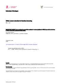 University of Groningen Off-Line Answer Extraction for Question