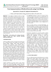Text Summarization of Medical Records Using Text Mining
