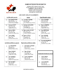 Game Notes/Notes De Match