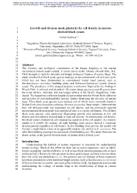 Growth and Division Mode Plasticity by Cell Density in Marine-Derived