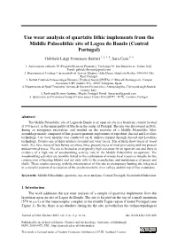 Use Wear Analysis of Quartzite Lithic Implements from the Middle Palaeolithic Site of Lagoa Do Bando