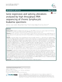 Gene Expression and Splicing Alterations Analyzed by High Throughput RNA Sequencing of Chronic Lymphocytic Leukemia Specimens