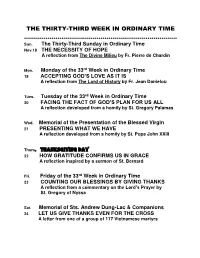 THE THIRTY-THIRD WEEK in ORDINARY TIME …………………………………………………………………… Sun