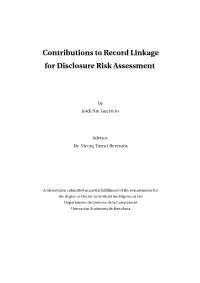 Contributions to Record Linkage for Disclosure Risk Assessment