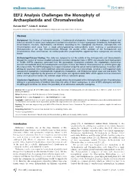 EEF2 Analysis Challenges the Monophyly of Archaeplastida and Chromalveolata