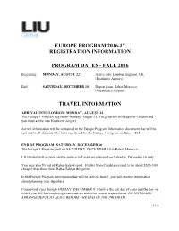 Europe Program 2016-17 Registration Information Program Dates