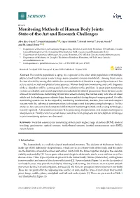 Monitoring Methods of Human Body Joints: State-Of-The-Art and Research Challenges