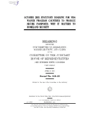 October 2005 Statutory Deadline for Visa Waiver Program Countries to Produce Secure Passports: Why It Matters to Homeland Security