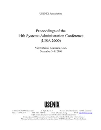 Proceedings of the 14Th Systems Administration Conference (LISA 2000)