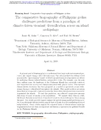 The Comparative Biogeography of Philippine Geckos Challenges Predictions from a Paradigm of Climate-Driven Vicariant Diversiﬁcation Across an Island Archipelago