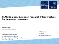 CLARIN: a Pan-European Research Infrastructure for Language Resources