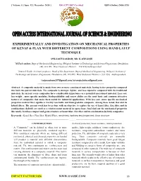 Experimentally and Investigation on Mechanical Properties of Kenaf & Flax with Different Compositions Using Hand Layup Technique